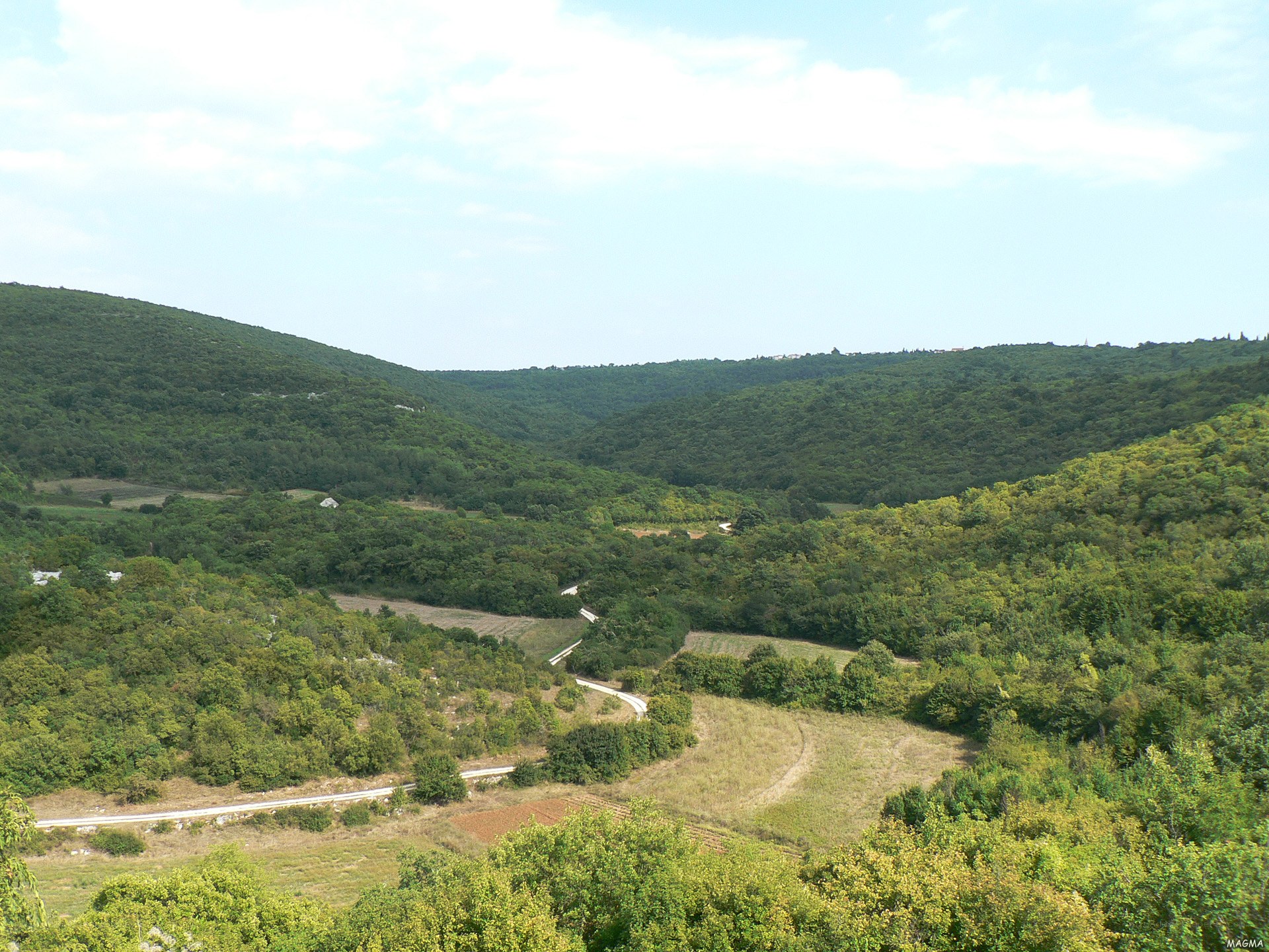 green valley with winding roads