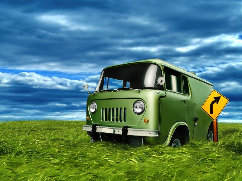 Green Van in Field