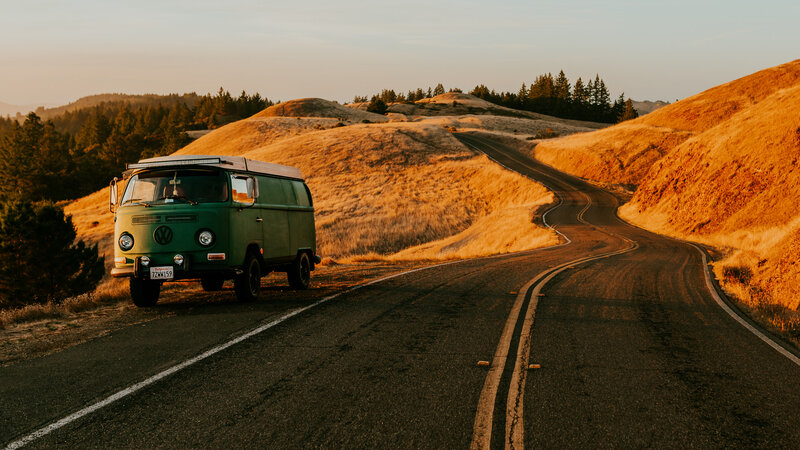 Green Van on Road