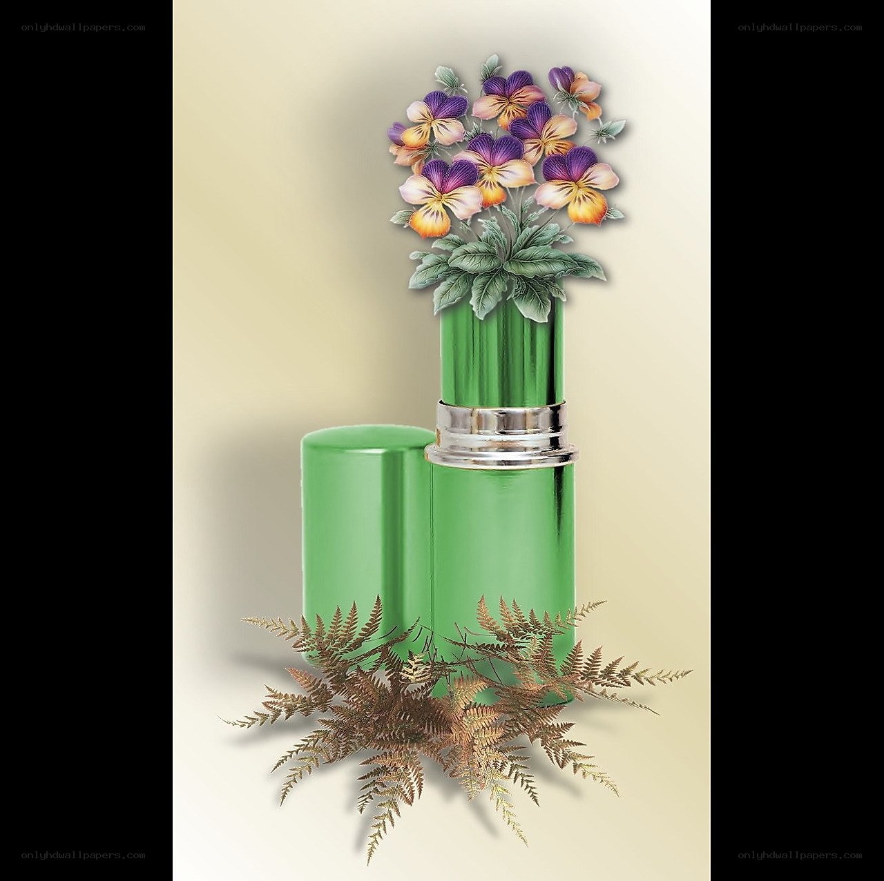 green vase with flowers