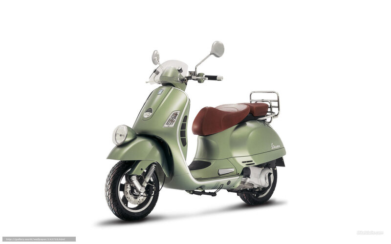 Green Vespa Scooter — Neutral, Photograph, Brown Seat, Rear Rack