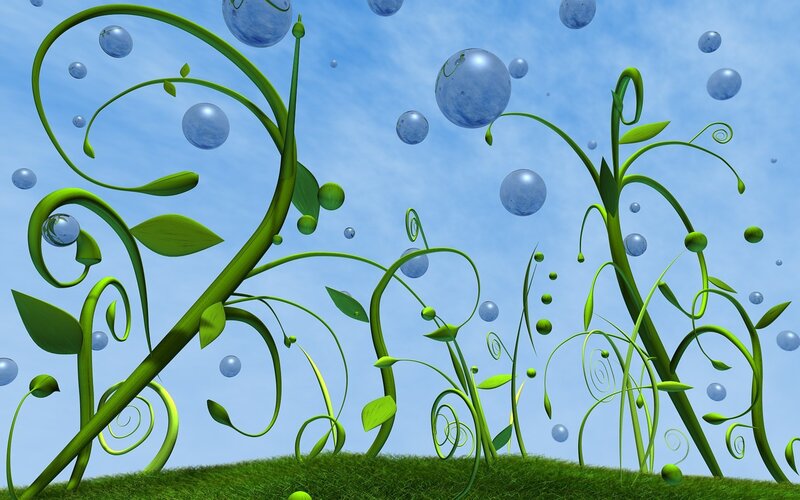 Green vines with floating bubbles
