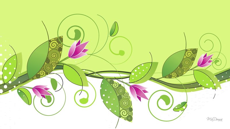 Green Vines with Pink Flowers