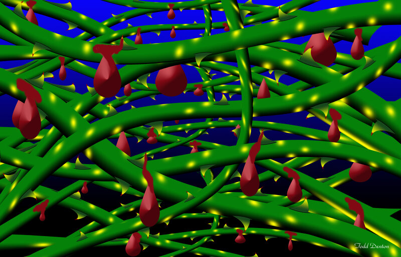Green Vines with Red Droplets