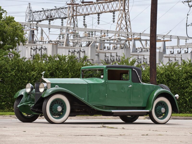 Green Vintage Car — Calm, Afternoon, Photograph, Power Lines