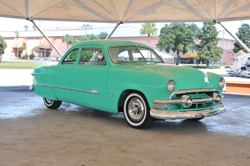 Green Vintage Car — Calm, Afternoon, Photograph, Tent, Trees