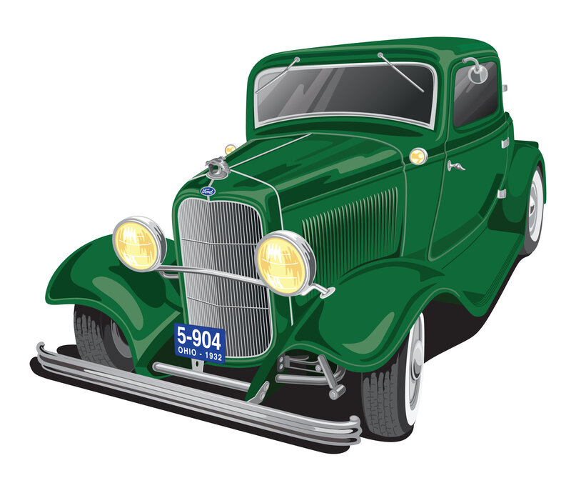 Green Vintage Car — Classic, Vector Art