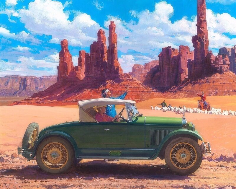 Green Vintage Car — Dramatic, Afternoon