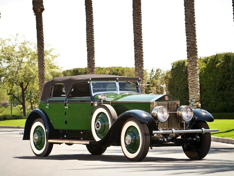 Green Vintage Car — Serene, Afternoon, Photograph, Palm Trees, Hedge