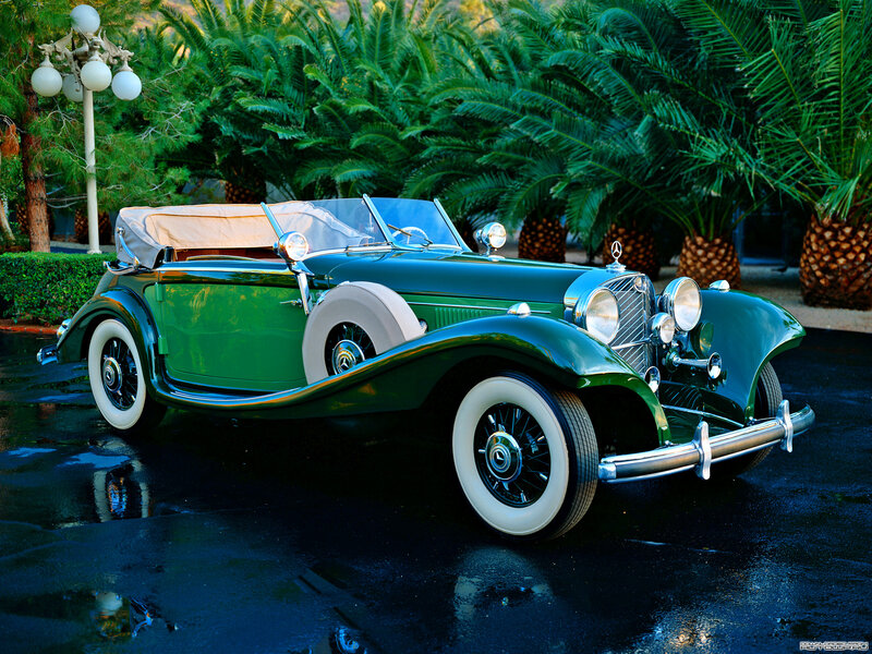 Green Vintage Car — Serene, Afternoon, Photograph, Palm Trees