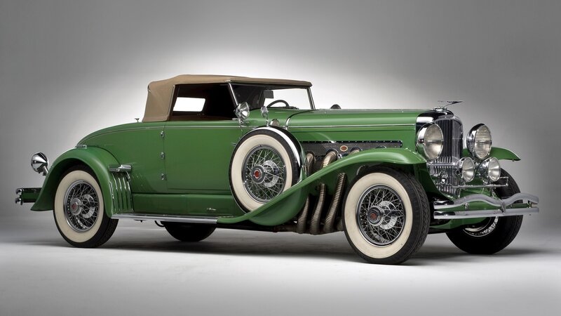 Green Vintage Convertible — Classic, Photograph, Convertible Top, Spare Tire