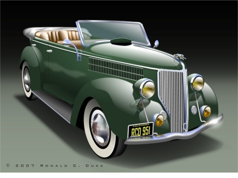 Green Vintage Convertible — Dramatic, Digital Art