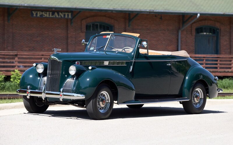 Green Vintage Convertible — Serene, Afternoon, Photograph, Brick Building