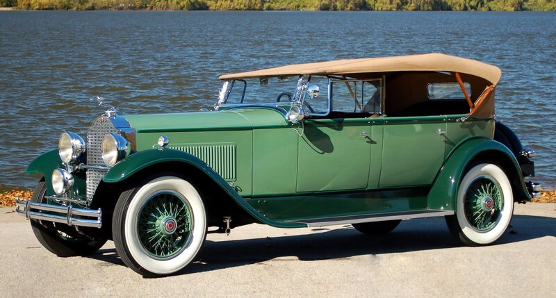 Green Vintage Convertible — Serene, Afternoon, Photograph, Lake
