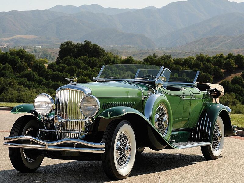 Green Vintage Convertible — Serene, Afternoon, Photograph, Mountains, Trees