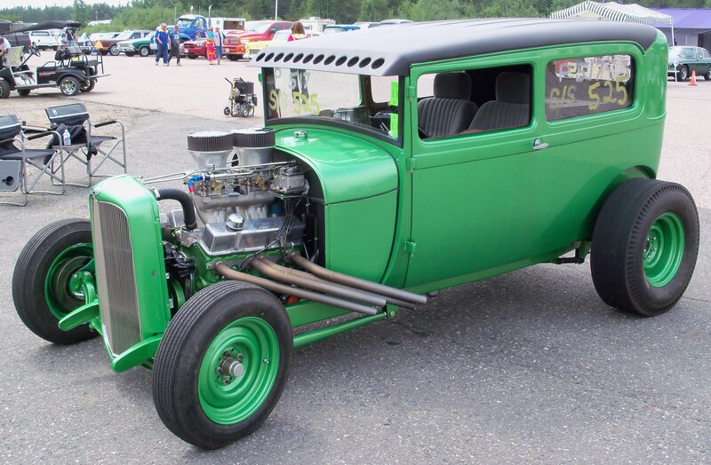 Green vintage hot rod car
