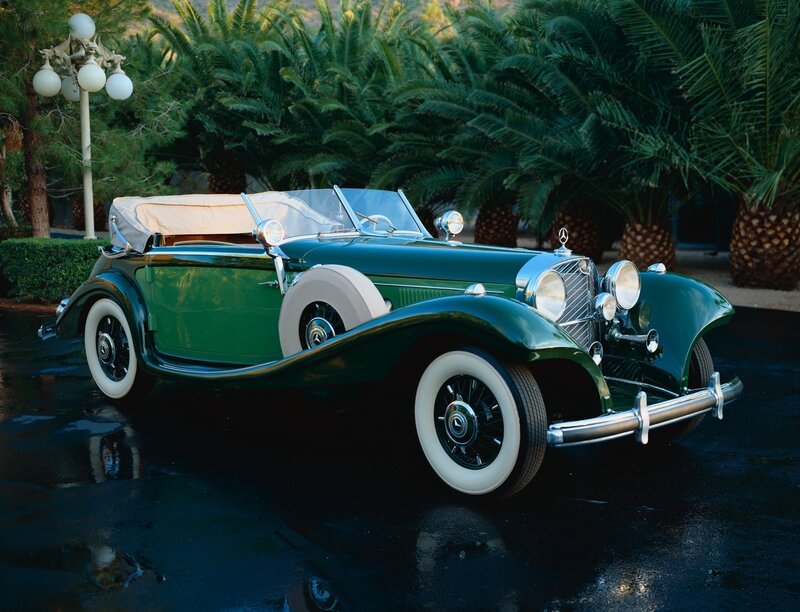 Green vintage Mercedes-Benz convertible