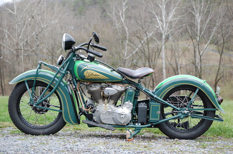 Green Vintage Motorcycle — Serene, Autumn