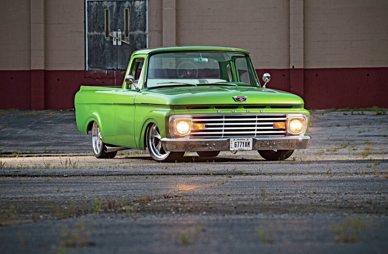 Green Vintage Pickup Truck — Dramatic, Sunset