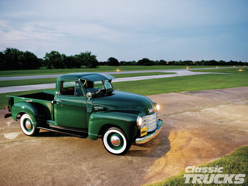 Green Vintage Pickup Truck — Serene, Sunset, Photograph