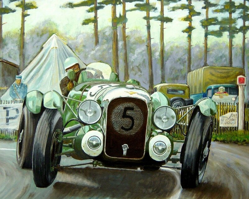 Green Vintage Race Car — Dynamic, Afternoon, Painting