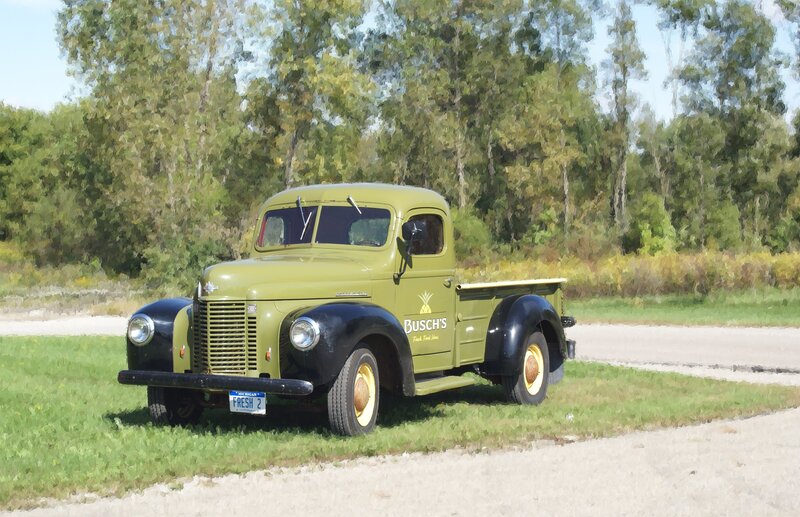 Green Vintage Truck — Serene, Afternoon, Illustration