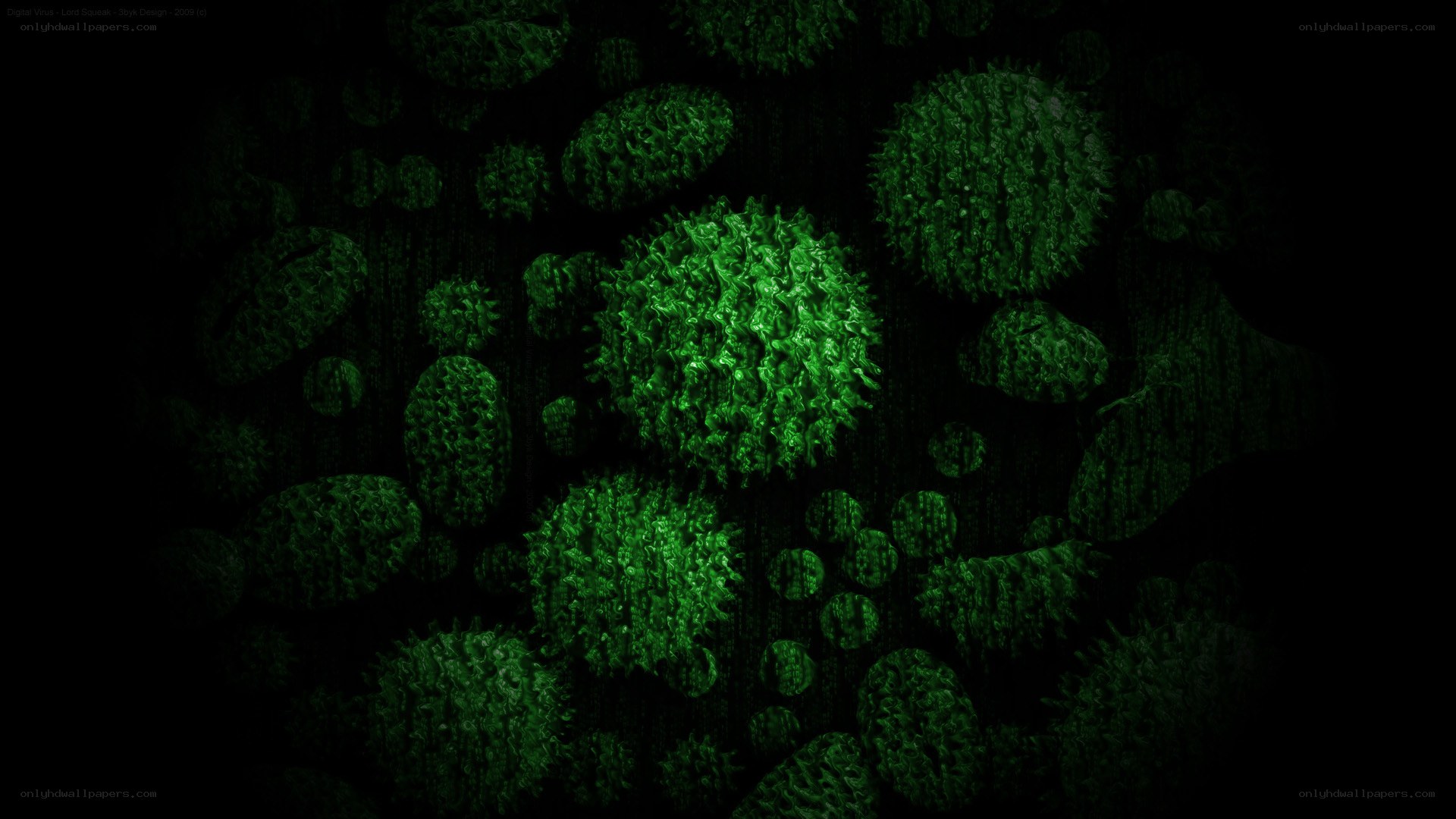 green virus cells on black