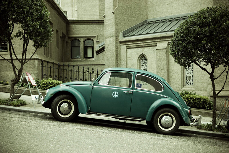 Green Volkswagen Beetle — Calm, Afternoon