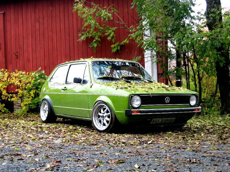 green volkswagen golf in autumn