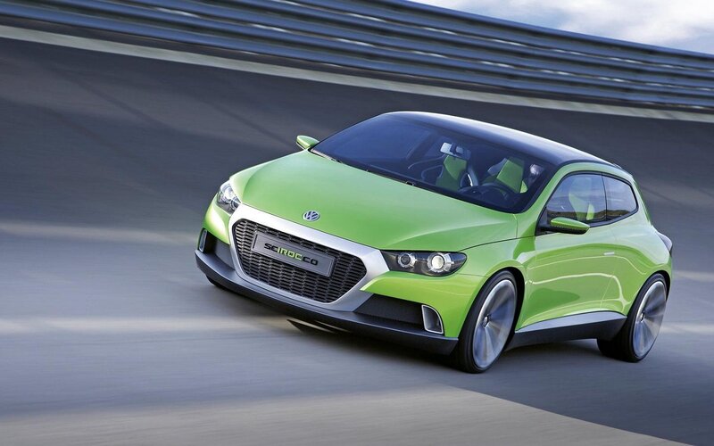Green Volkswagen Scirocco — Lime Green, Dynamic, Photograph, Car, Track