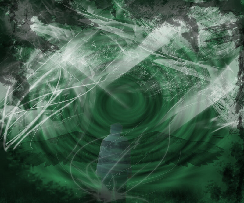 green vortex with silhouette