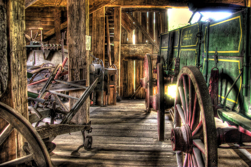 Green Wagon in Barn