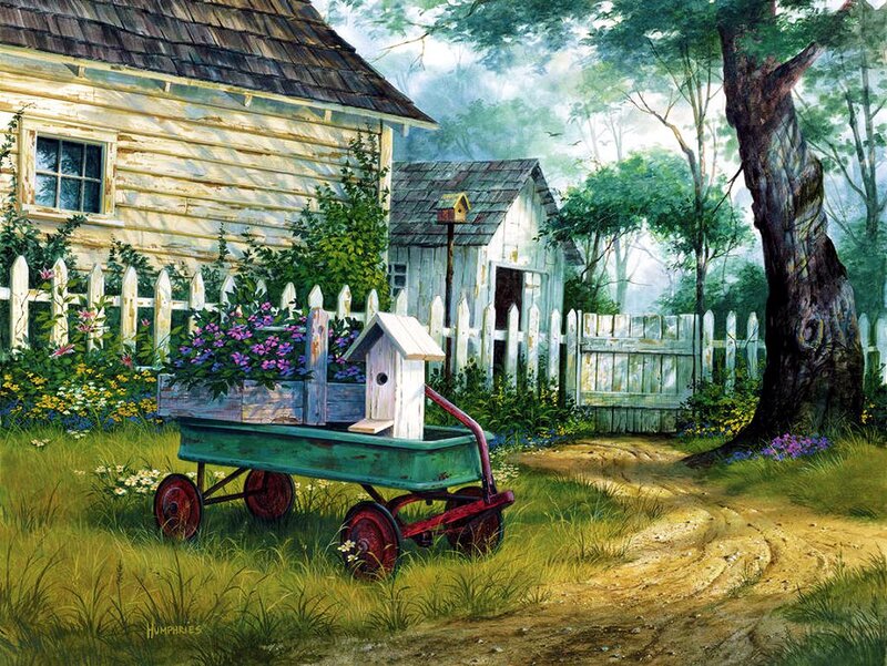 Green Wagon in Garden