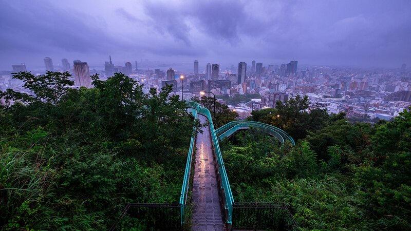 Green Walkway in City