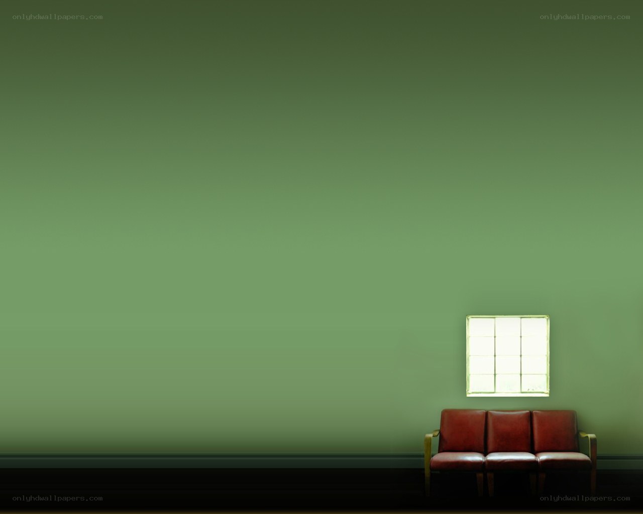 Green wall with red bench