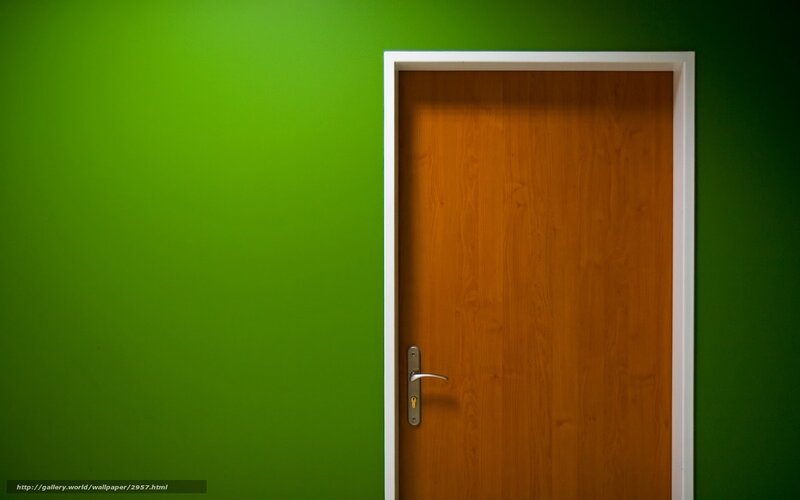 green wall with wooden door