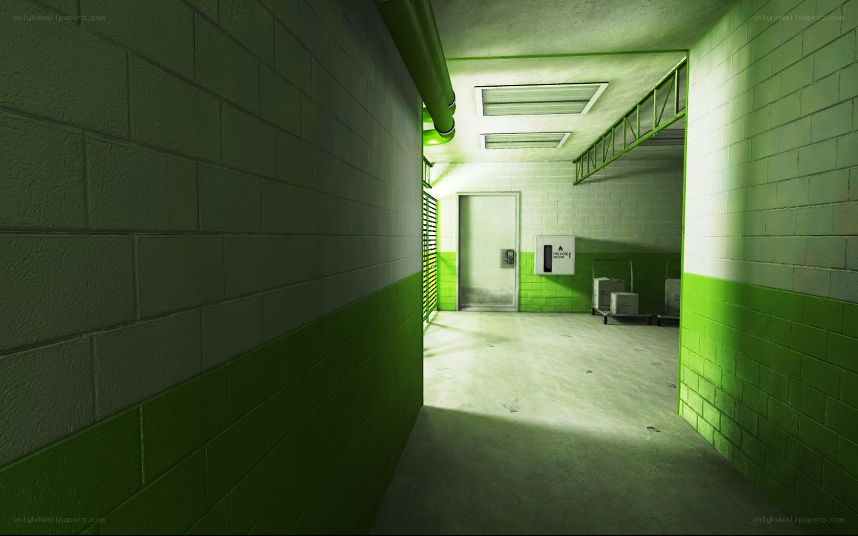green-walled corridor
