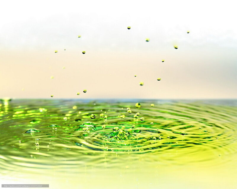 Green Water Droplets — Calm, Photograph, Ripples