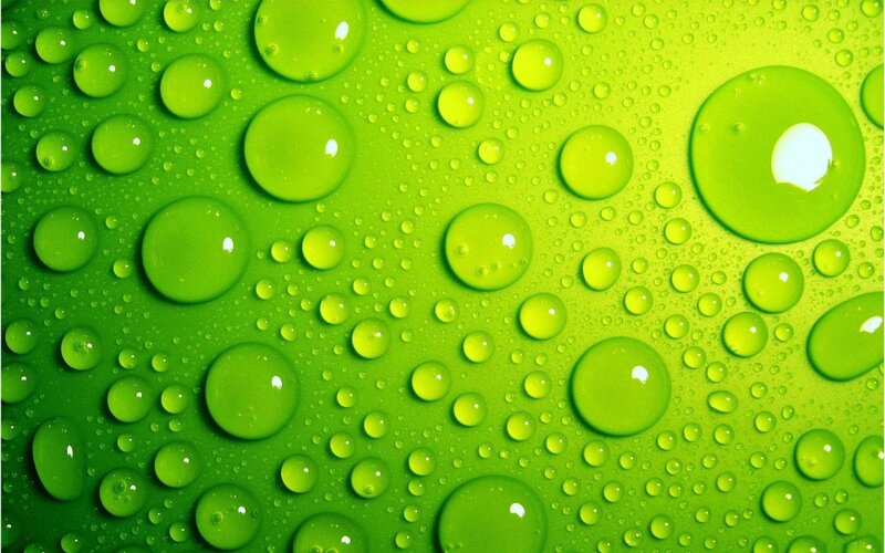 Green Water Droplets — Calm, Photograph