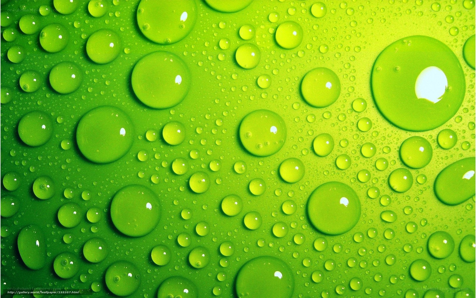 Green water droplets on surface