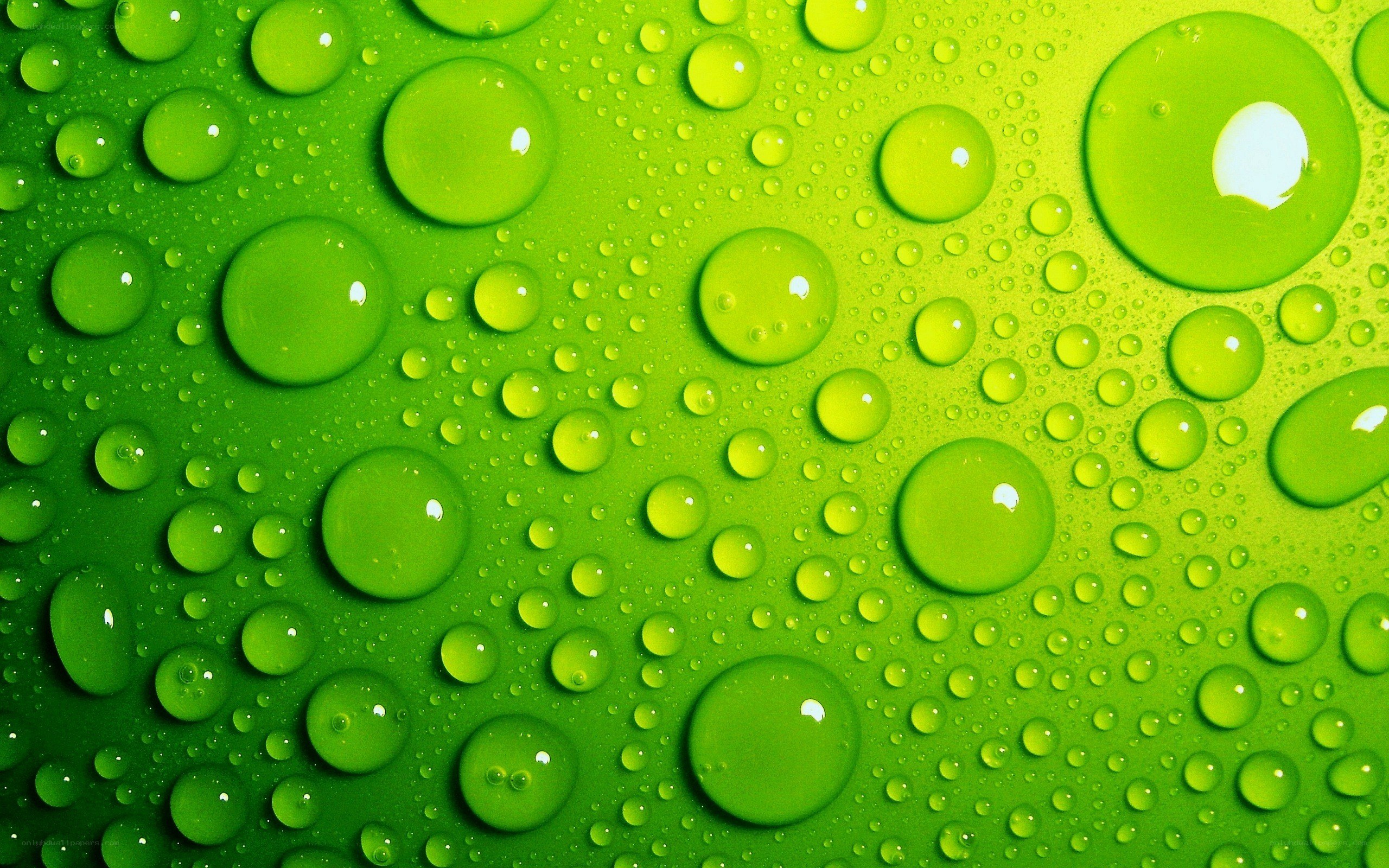 green water droplets on surface