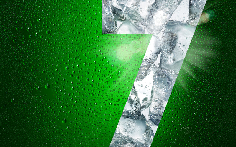 green water droplets with ice