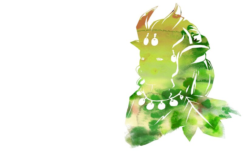 green watercolor character portrait