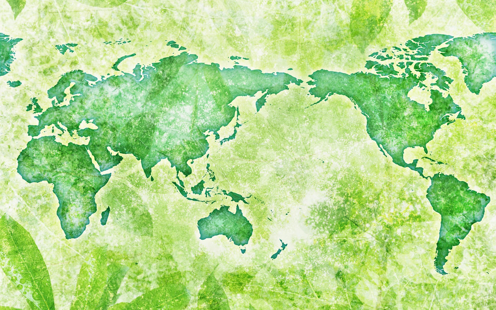 green watercolor world map