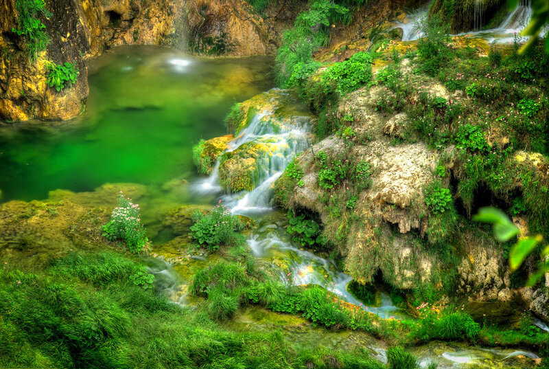 Green Waterfall Pool — Serene, Photograph