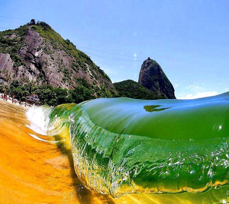 Green Wave at Beach — Vibrant, Afternoon, Photograph