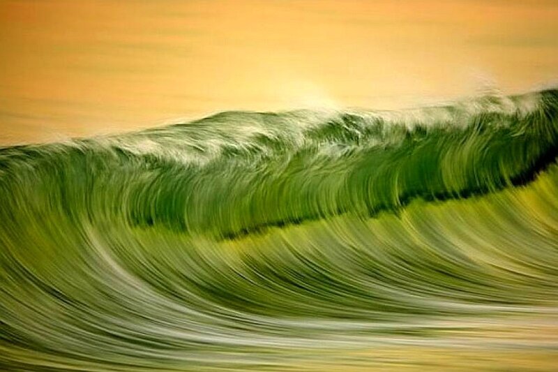 Green wave at sunset