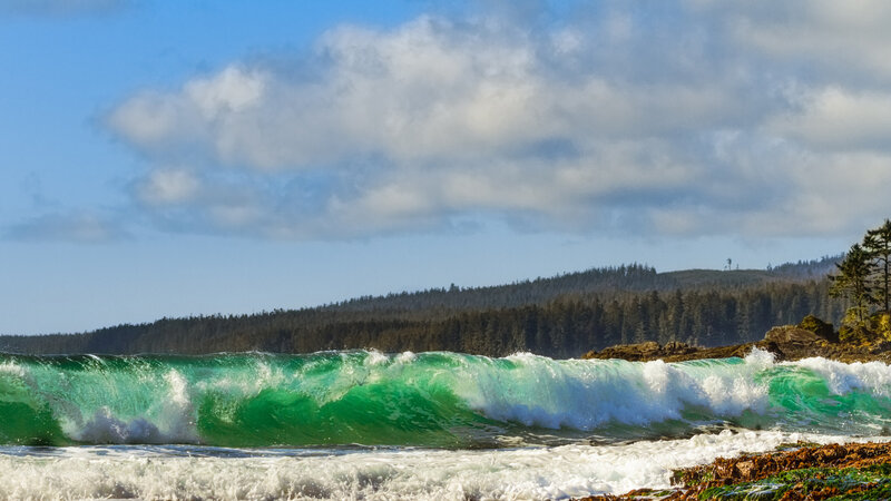 Green Wave Crashing on Shore — Dramatic