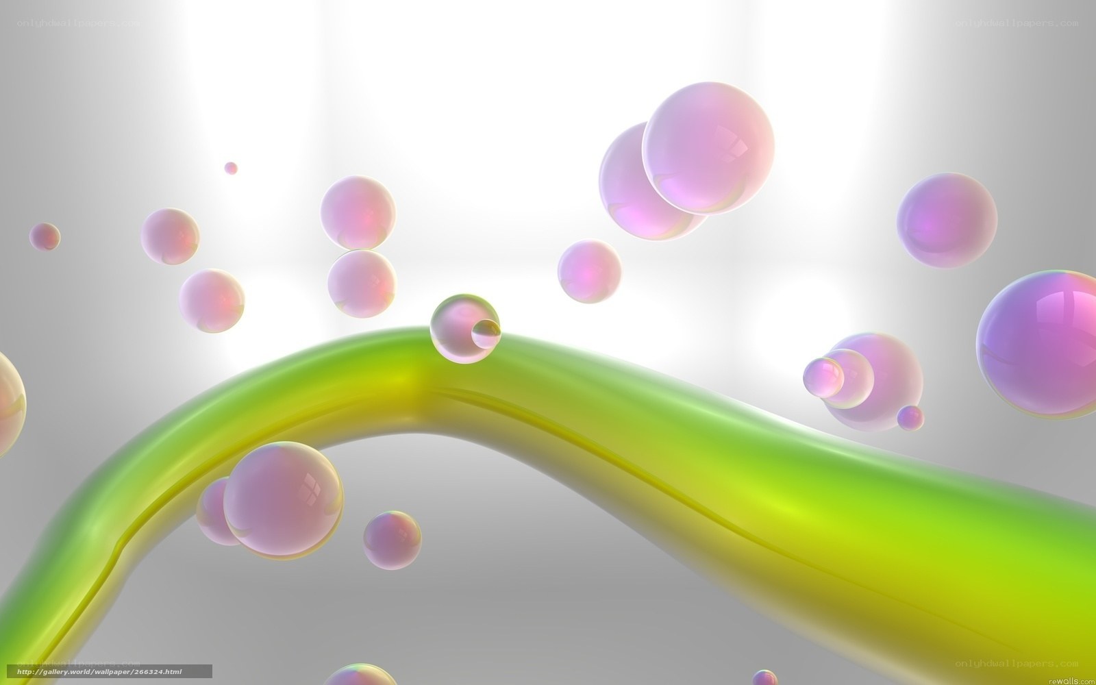 green wave with floating bubbles