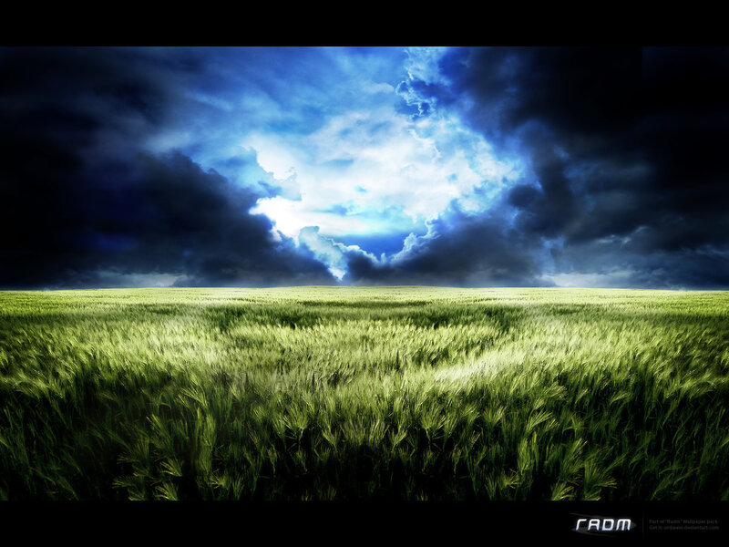 Green Wheat Field — Dramatic, Digital Art, Clouds
